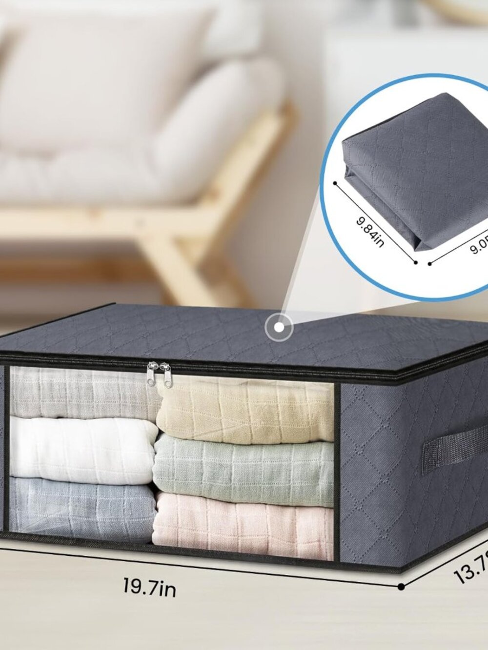 Storage 3-Pack Clothes Organizer Storage Bags Foldable Storage Box with Large Cl - Picture 3 of 8